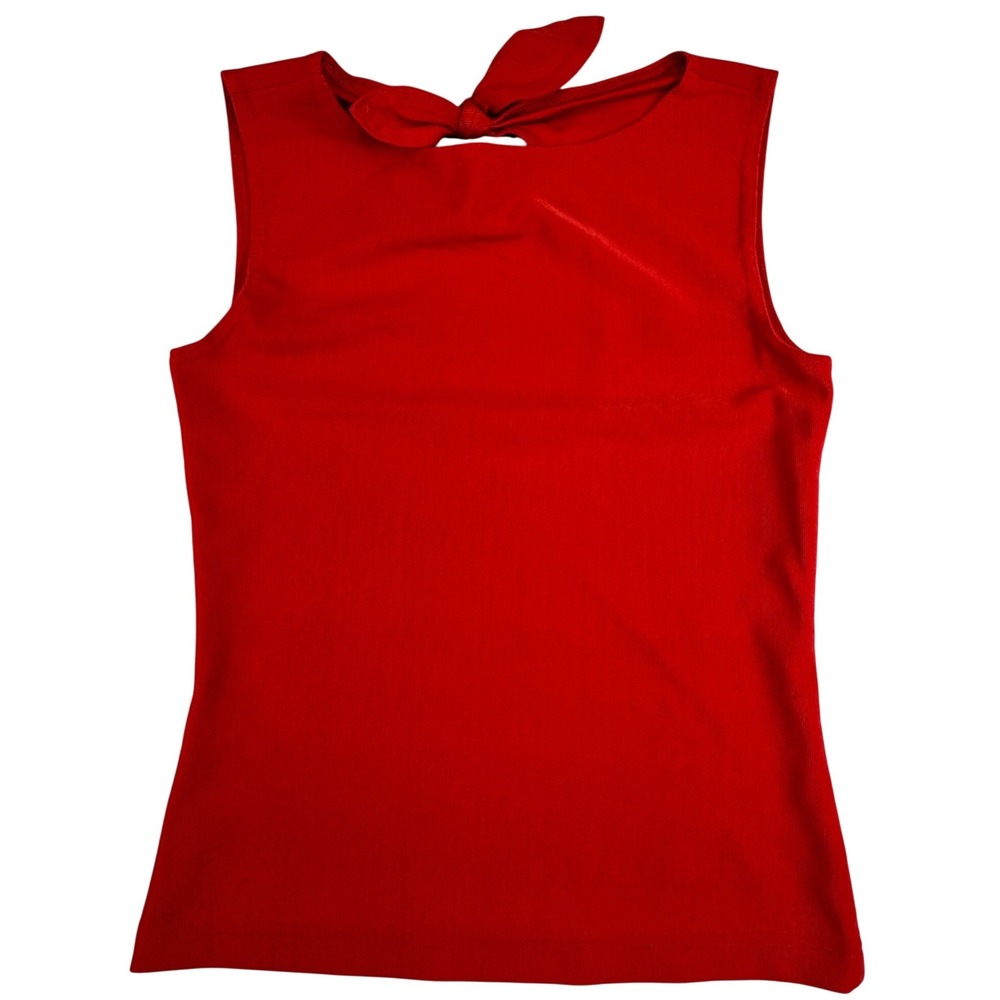 Wrapper Shirt Blouse Women's Small Red Sleeveless High Neck Tie Office Business
